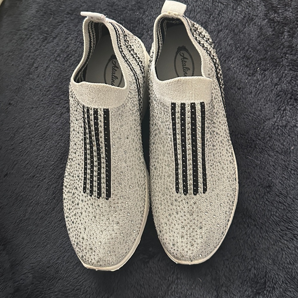 Rhinestone sneaker slide on pumps